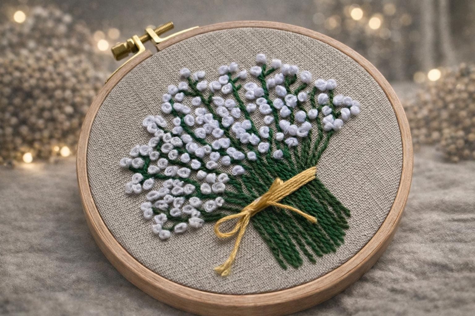 Lily of the Valley Embroidery Hoop Art, Handmade Floral Wall Decor