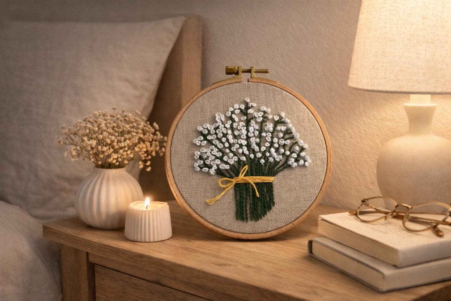 Lily of the Valley Embroidery Hoop Art, Handmade Floral Wall Decor - image 5