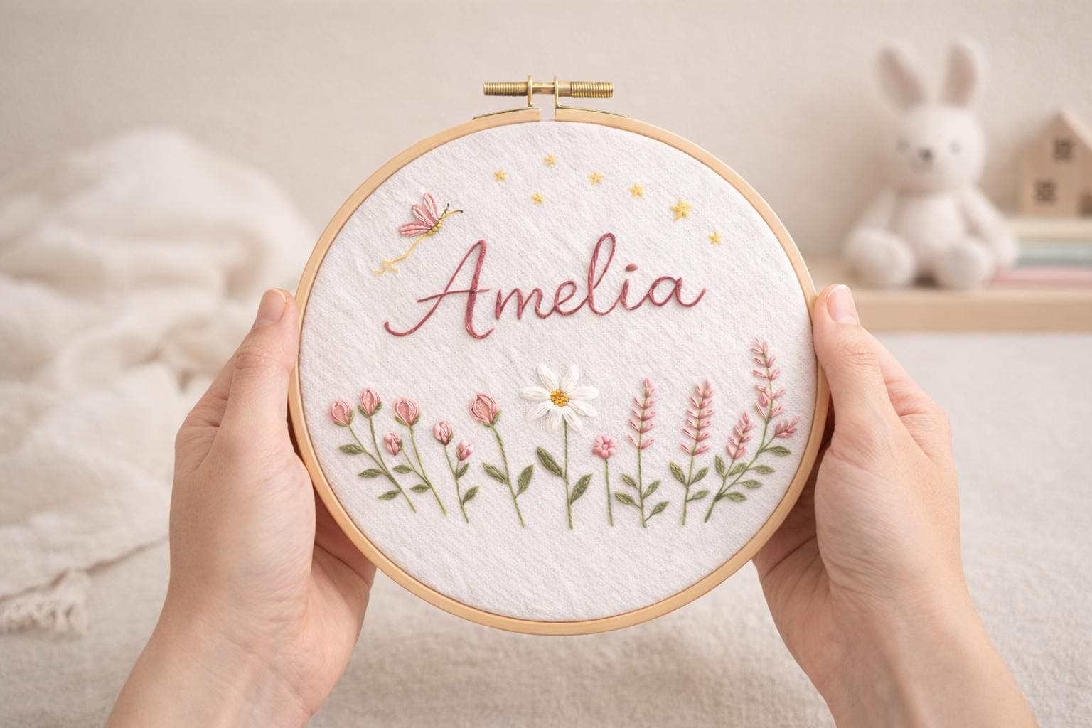 Personalized Baby Name Embroidery Hoop, Custom Nursery Wall Decor, Baby Shower Gift, Floral Name Hoop, Handmade Keepsake