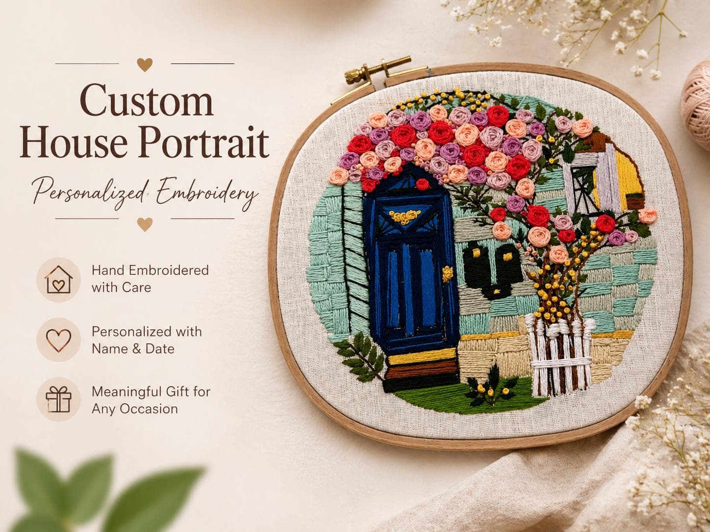 Custom House Embroidery Hoop, Personalized Home Portrait, Housewarming Gift, Family Name Embroidery, New Home Gift, Handmade Wall Art - image 3