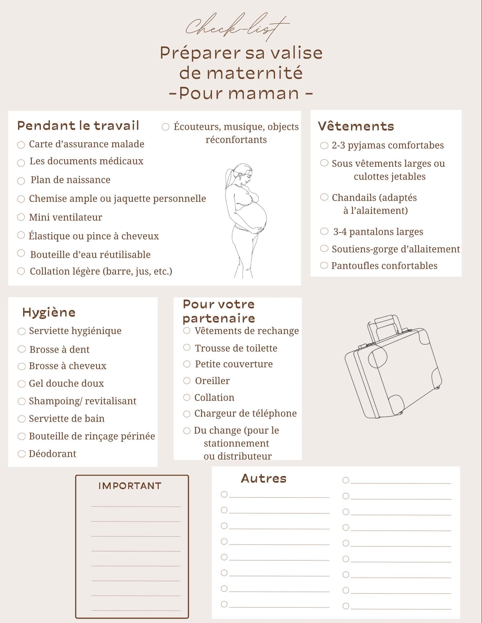 Liste maternité maman printable en français | Checklist maternité maman | PDF à imprimer | Essentiels naissance - image 3