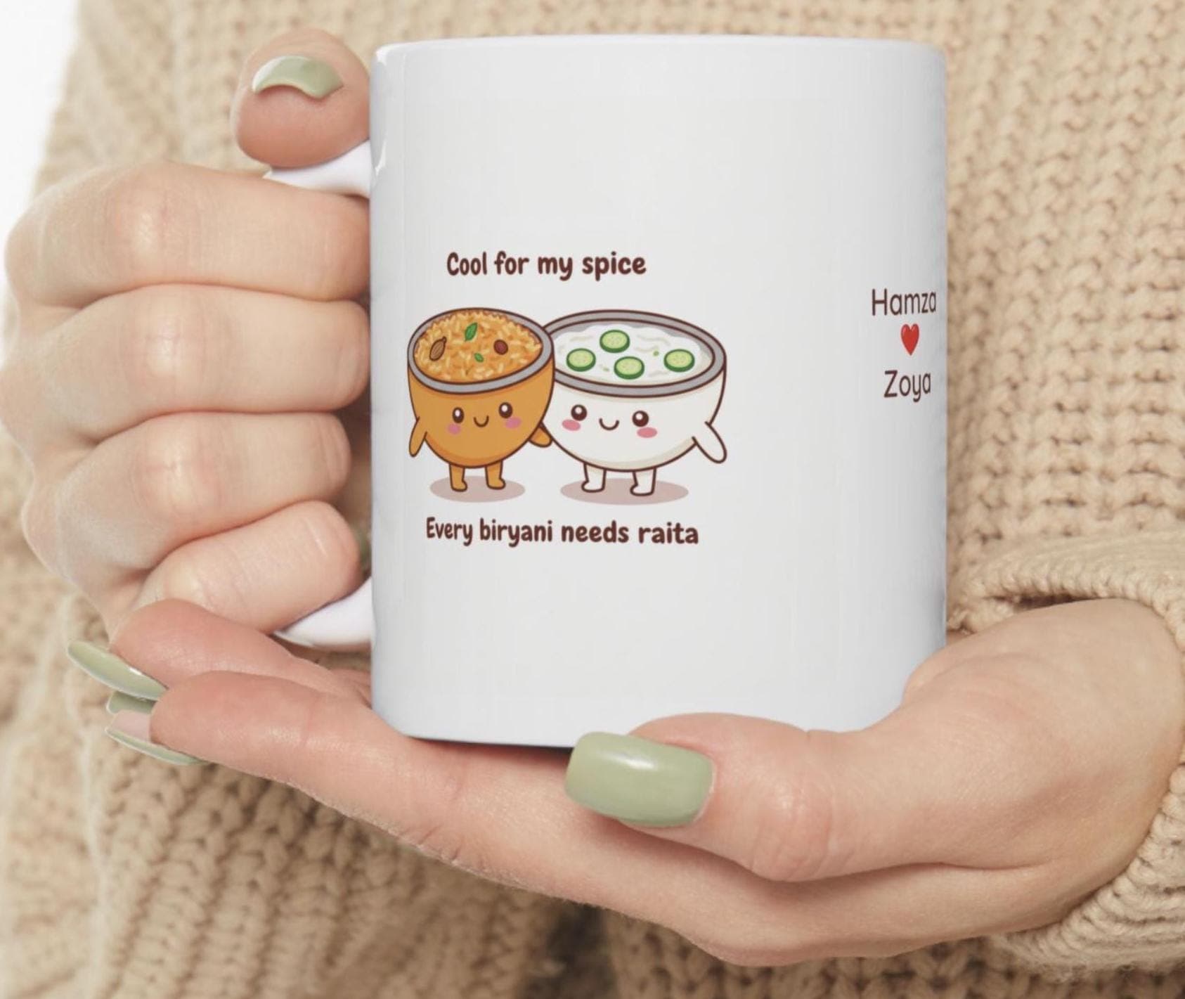 Cute Biryani & Raita Mug, Desi Couple Gift, Funny South Asian Food Mug, Pakistani Indian Food Lover Mug, Cool for My Spice Mug