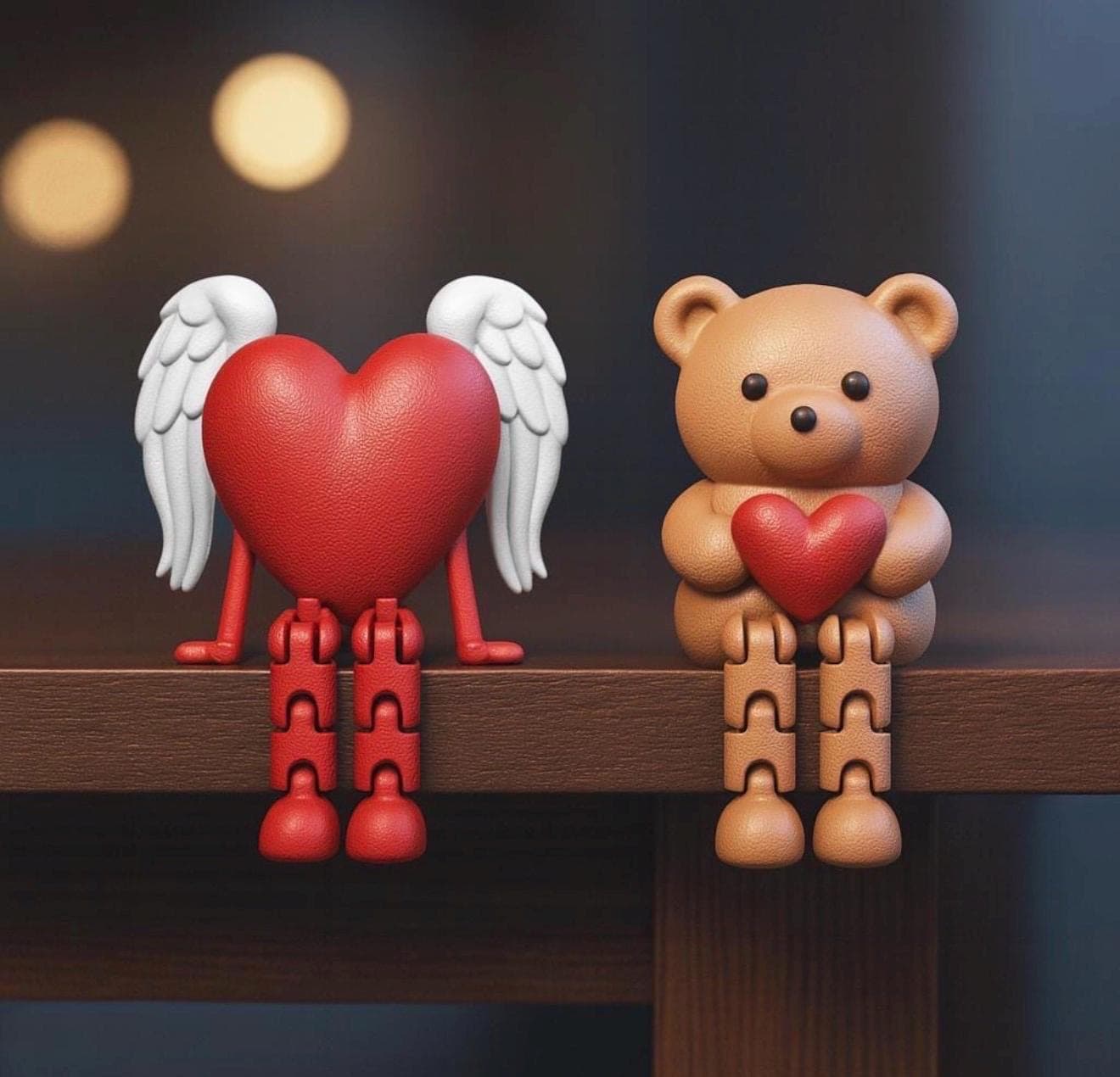 3D Printed Valentine Figurines – Winged Heart & Teddy Bear Shelf Decor