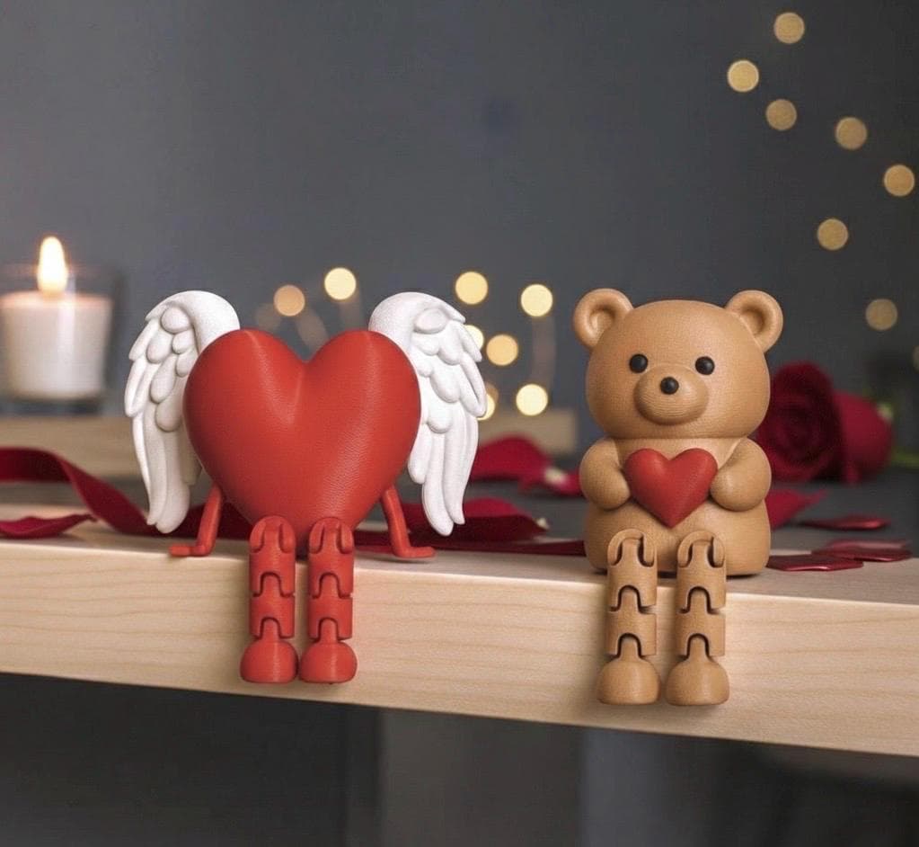 3D Printed Valentine Figurines – Winged Heart & Teddy Bear Shelf Decor - image 3