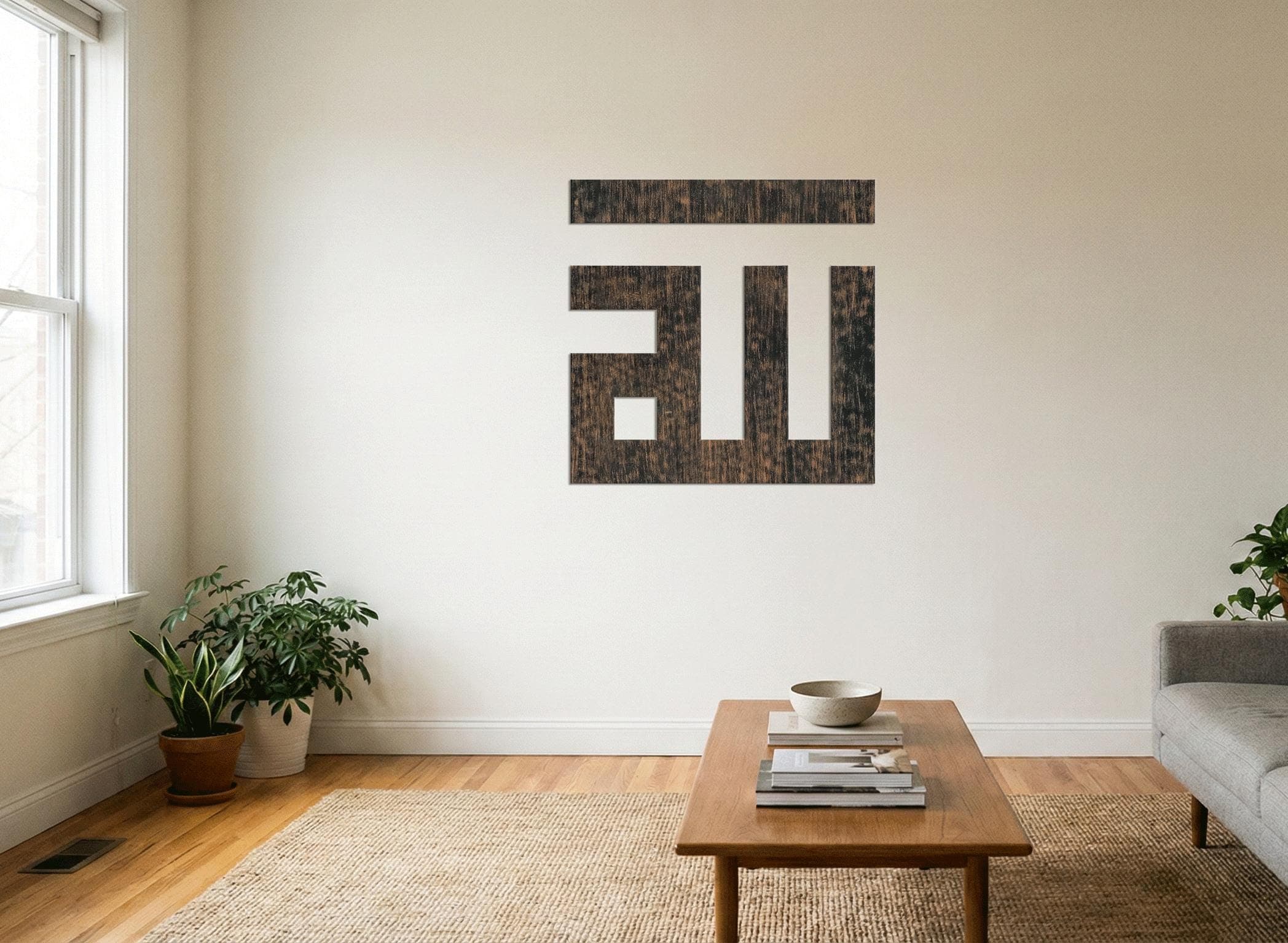 Allah Kufi Metal Decor, Modern Islamic Geometric Design, Muslim Home Accent, 2 Pieces