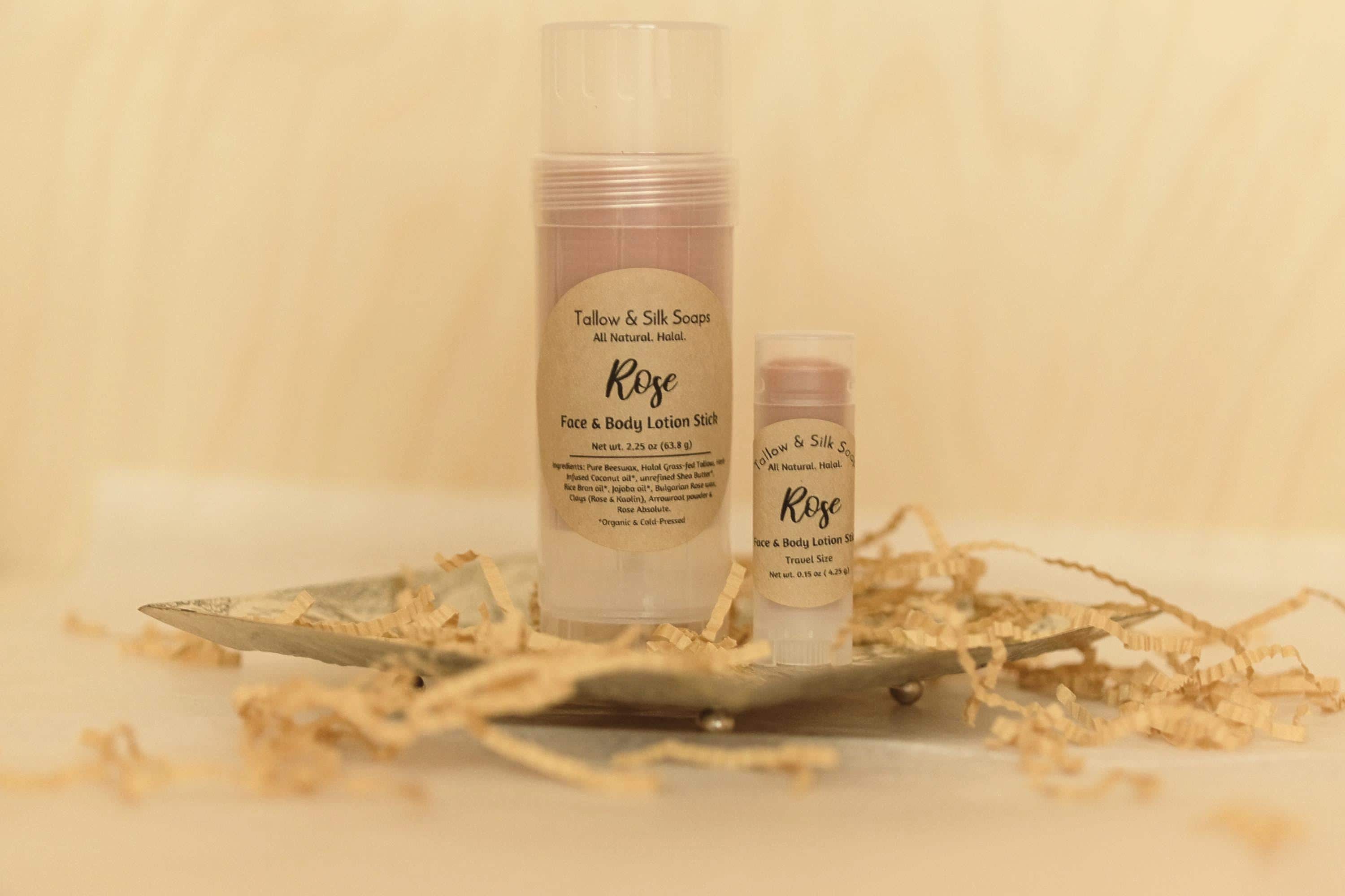 Rose Tallow Solid Lotion Stick. Halal, Grass-fed. Natural, Hydrating, Non-Greasy. Dry, Sensitive Skin Relief. Lavender, Unscented.