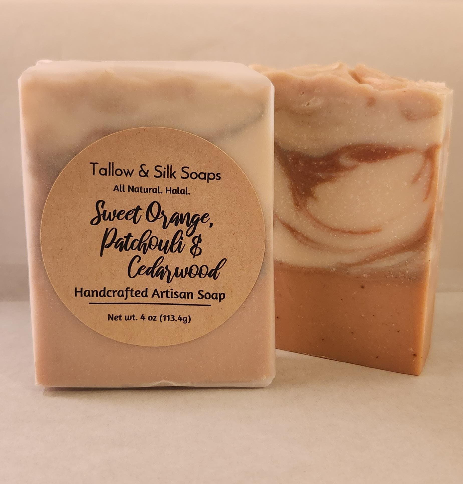 Luxe Artisan Tallow Soap Bar. Sweet Orange, Patchouli And Cedarwood, Bulgarian Rose Wax. Handcrafted, Halal, Grass-fed. Dry Sensitive Skin