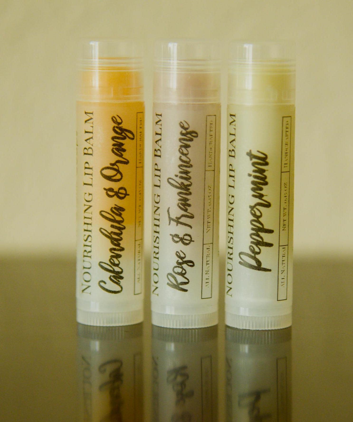 Nourishing Lip Balm, Vegan. Natural. Great for Dry, Chapped Lips. Peppermint, Calendula/Orange, Rose/Frankincense and Unscented. (0.15oz)