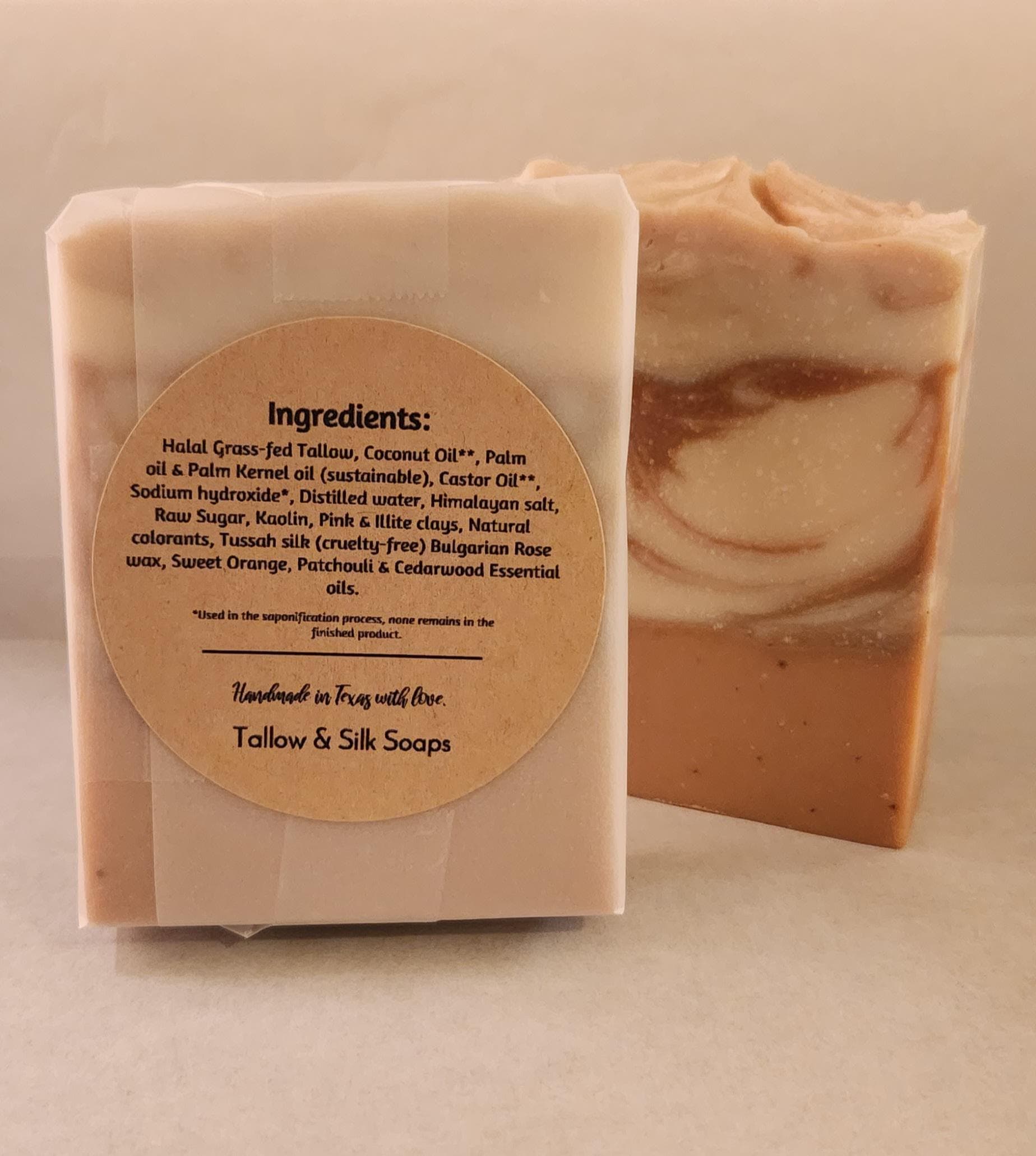 Luxe Artisan Tallow Soap Bar. Sweet Orange, Patchouli And Cedarwood, Bulgarian Rose Wax. Handcrafted, Halal, Grass-fed. Dry Sensitive Skin - image 3