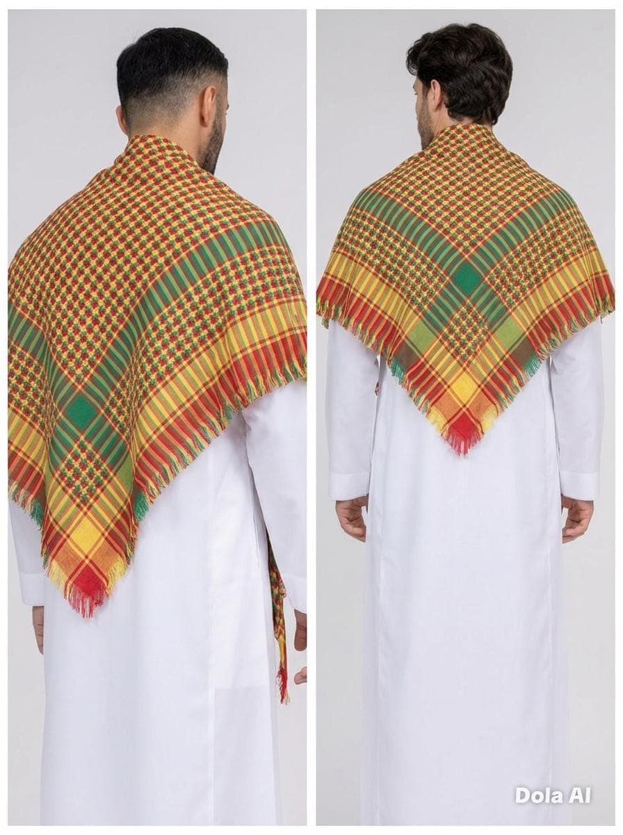 Multi-Tone Heritage Keffiyeh Scarf – Traditional Green, Red, Gold Patterned Cotton - image 3