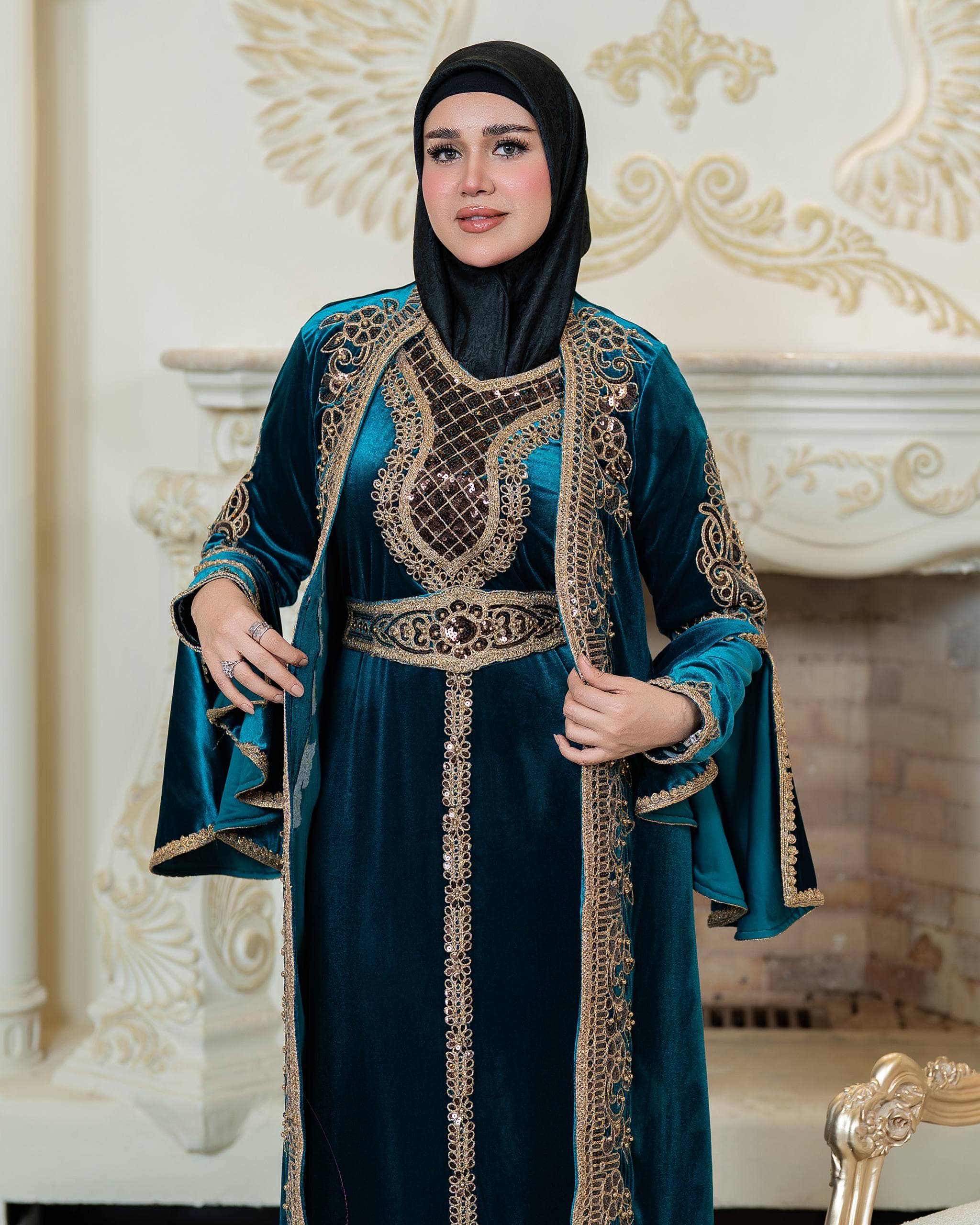 Luxury Qadifa Kaftan Dress | Embroidered & Crystal Detail | Modest Islamic Evening Wear for Wedding Eid - image 3