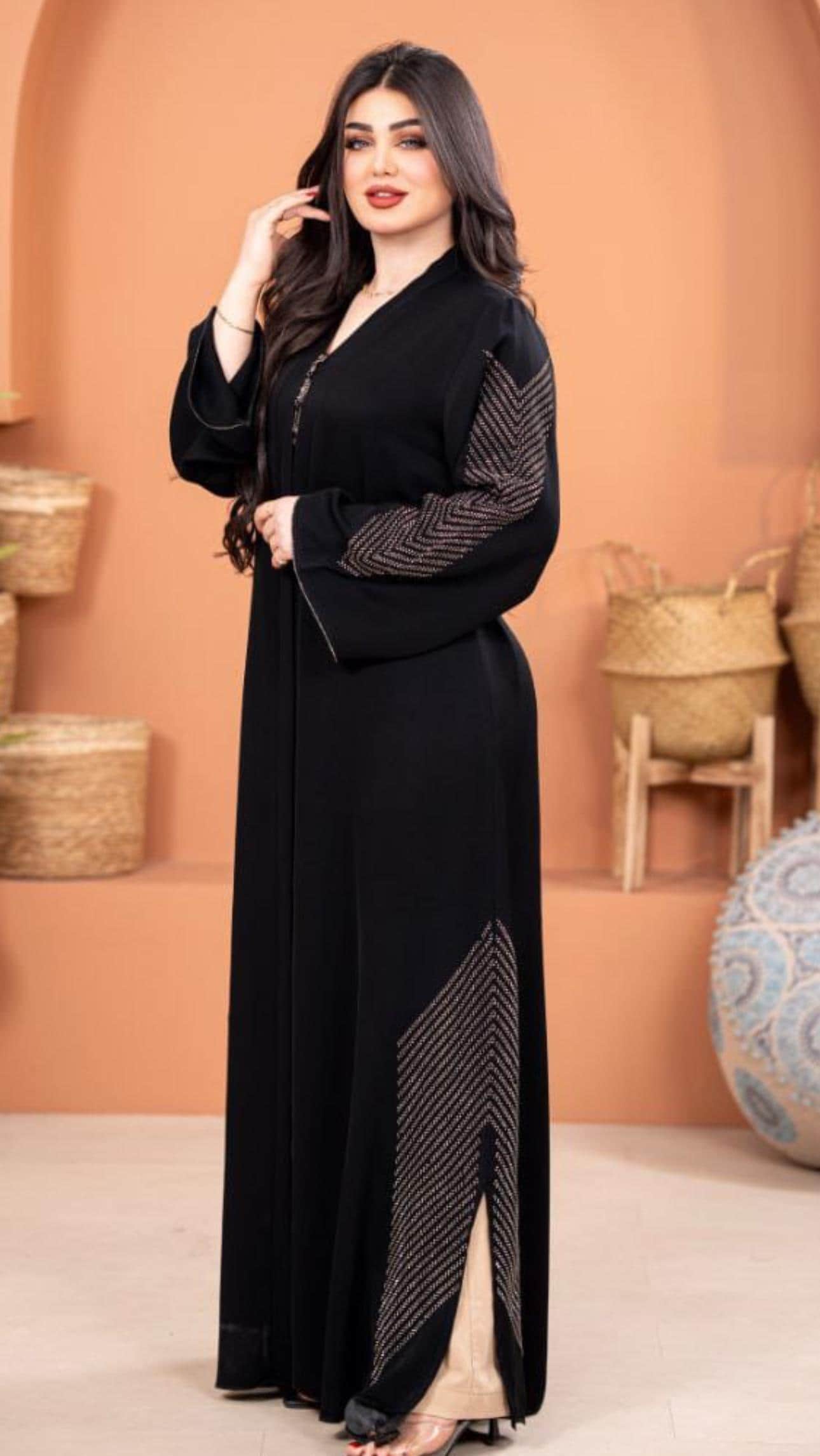 Black & White Crystal Abaya - Luxury Embellished Islamic Dress - Eid Wedding Party Wear - image 5