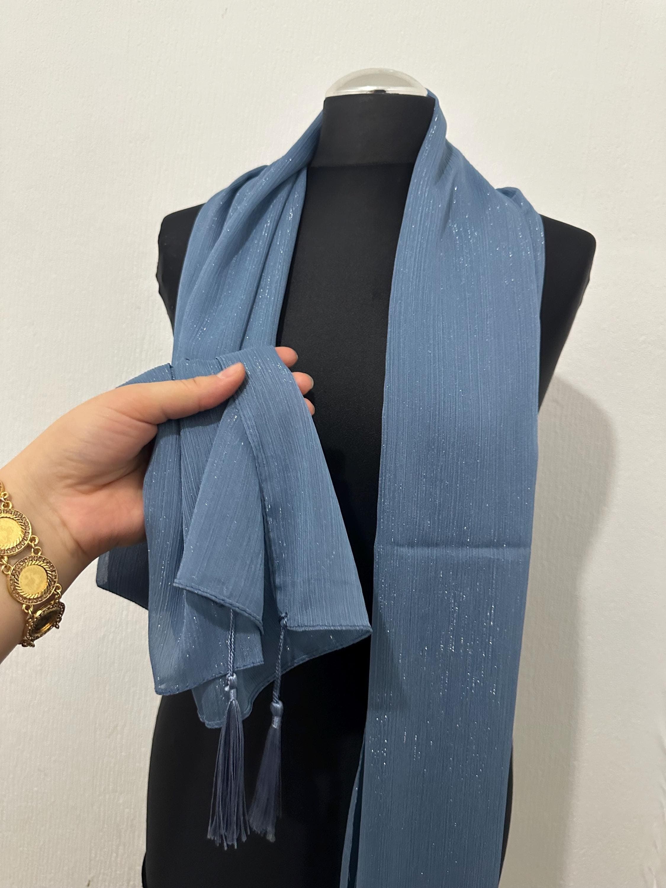 Soft Blue Shimmer Shawl – Lightweight Sparkle Scarf – Hijab Wrap – Eid Party Evening Stole - image 3