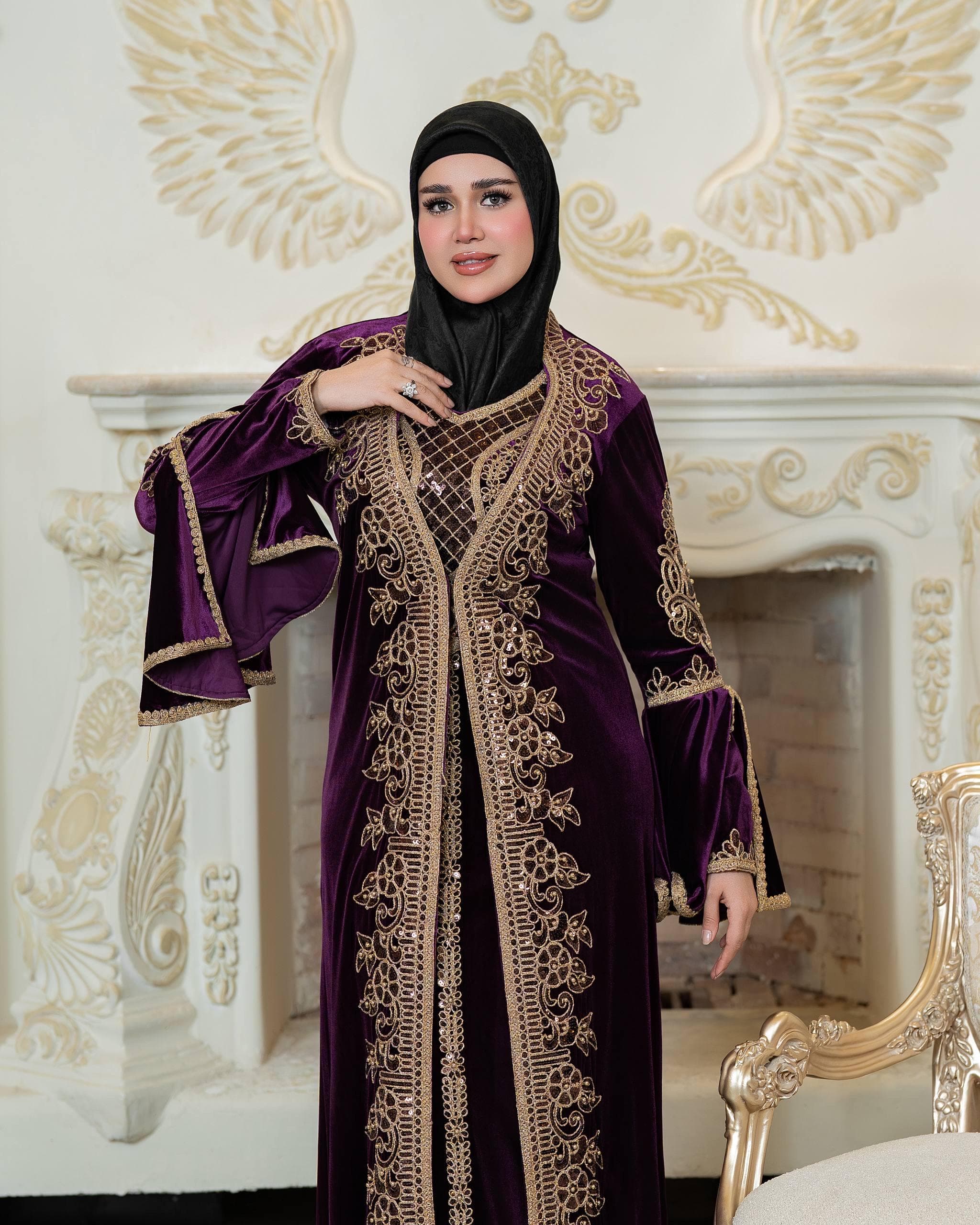 Luxury Qadifa Kaftan Dress | Embroidered & Crystal Detail | Modest Islamic Evening Wear for Wedding Eid - image 4