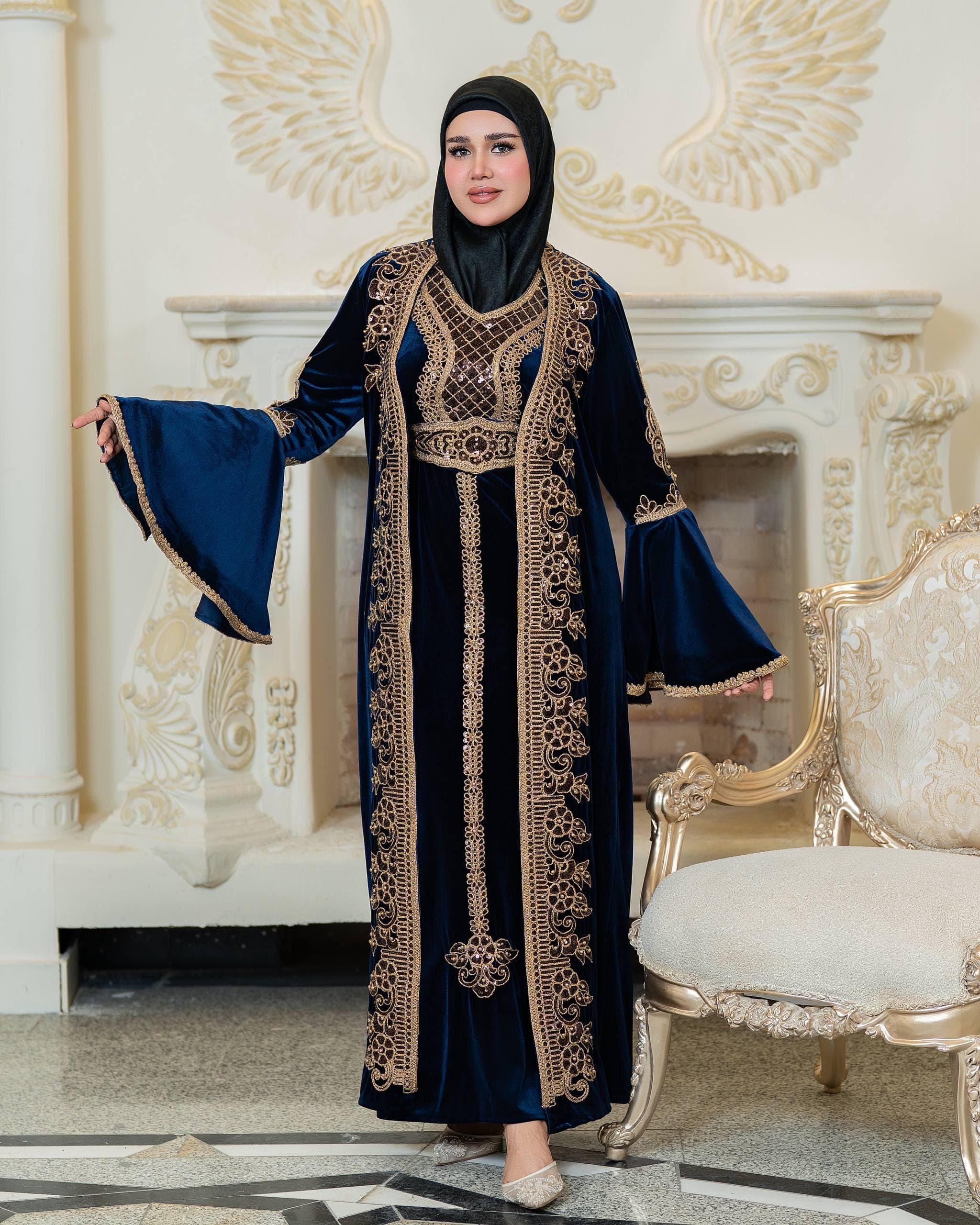 Luxury Qadifa Kaftan Dress | Embroidered & Crystal Detail | Modest Islamic Evening Wear for Wedding Eid - image 5