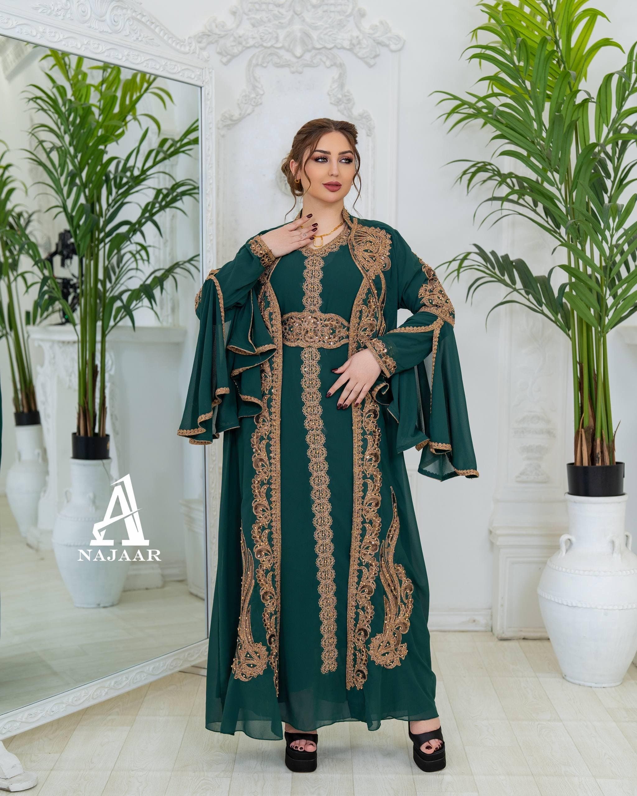 Luxury  Kaftan Set | Crystal Belt, Modest Islamic Dress