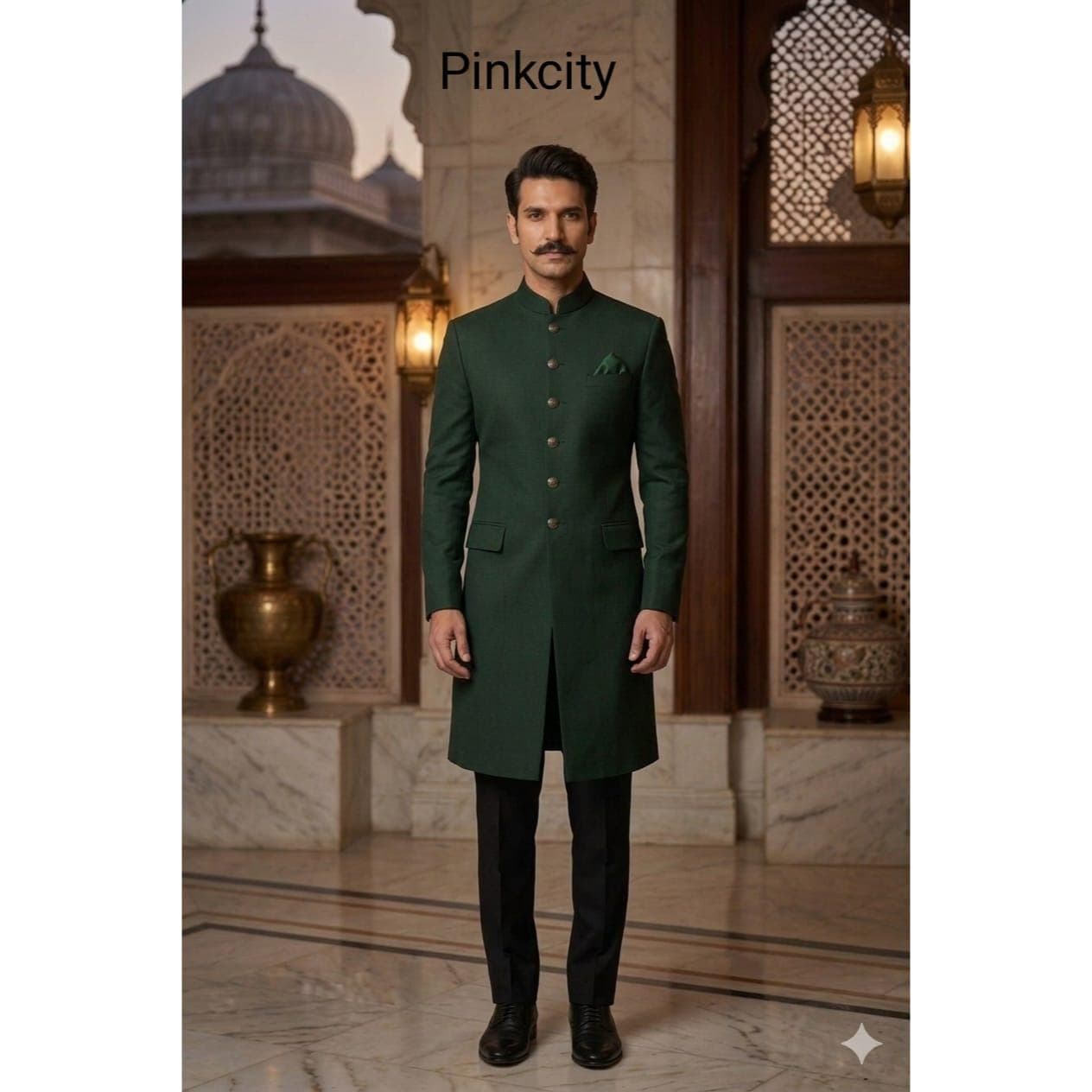 Men's Dark Green Sherwani | Royal Ethnic Wedding Groom Wear Bandhgala Coat
