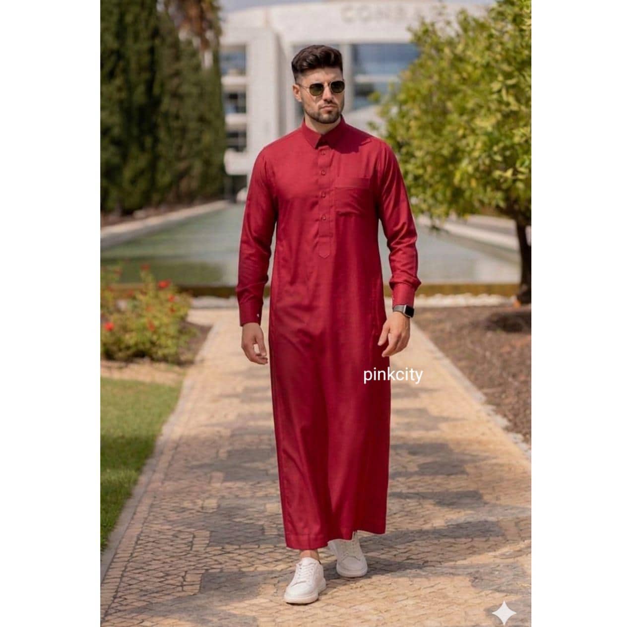 Mens Red Thobe Kaftan | Luxury Islamic Jubba Men | Arab Dishdasha | Muslim Wear | Wedding Thobe