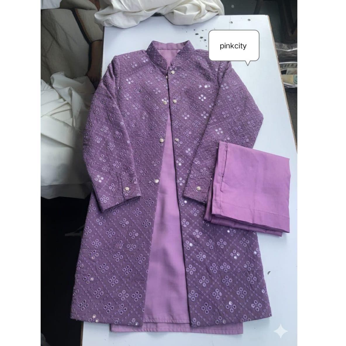 Lavender Sherwani for Men | Mirror Work Wedding Sherwani | Purple Groom Outfit | Indian Ethnic Wear