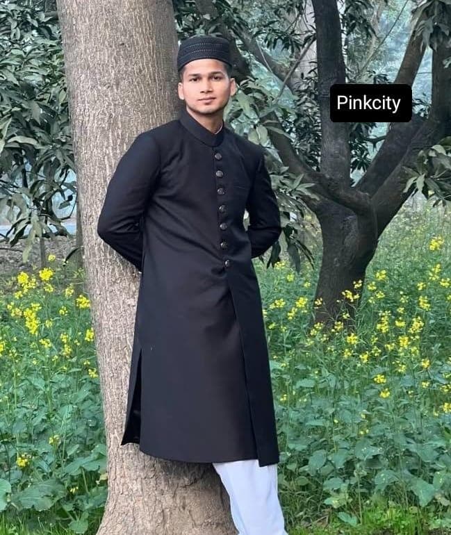 Black Sherwani Men, Wedding Groom Indo Western Indian Ethnic Long Coat Kurta Set - image 4