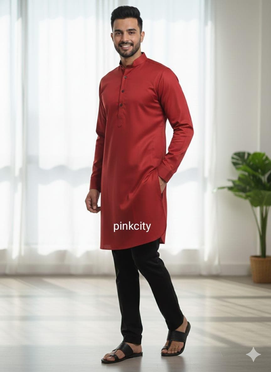 Men Maroon Kurta Pajama | Solid Cotton Kurta | Indian Ethnic Wear | Festive Wedding Outfit - image 3