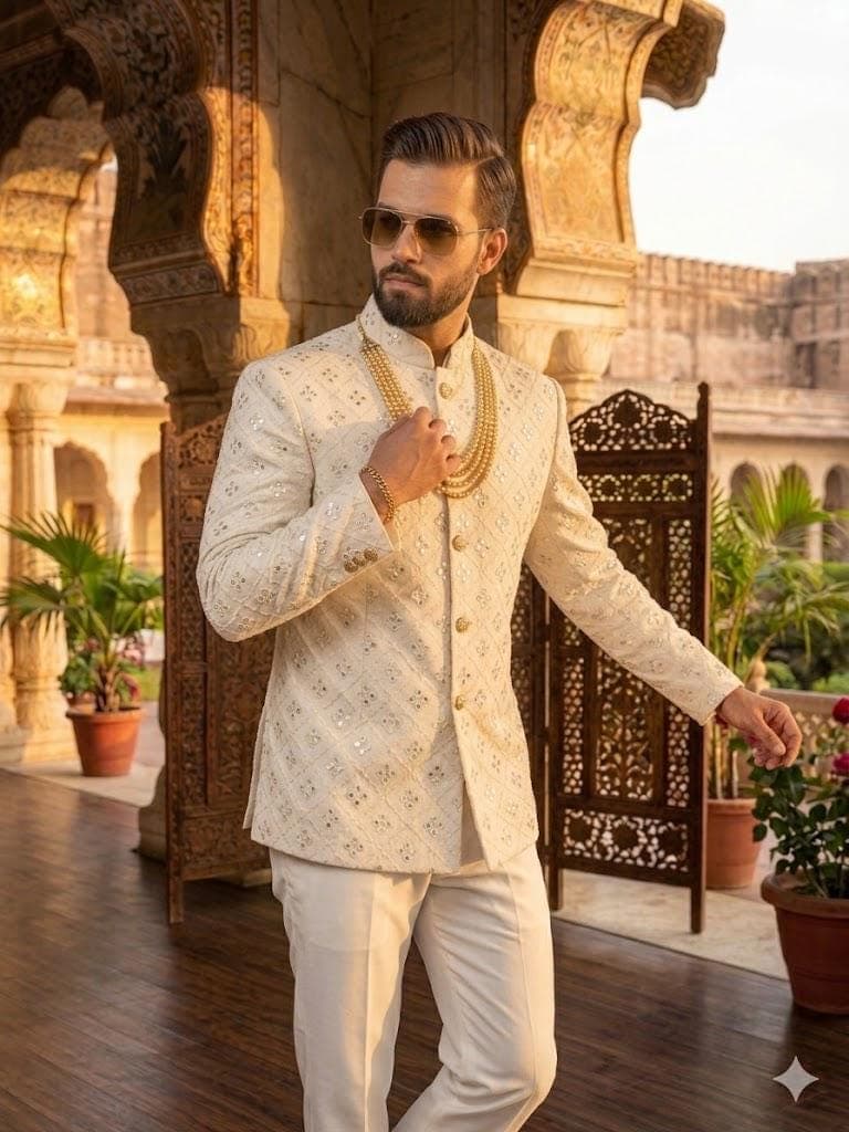 Men’s Jodhpuri Suit, Ivory Bandhgala Suit for Wedding, Indian Groom Outfit, Royal Sherwani Style - image 5