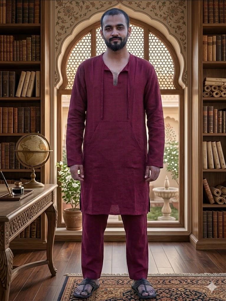 Men’s Linen Kurta Pajama Set | Maroon Ethnic Wear | Breathable Summer Kurta | Indian Wedding Outfit - image 4