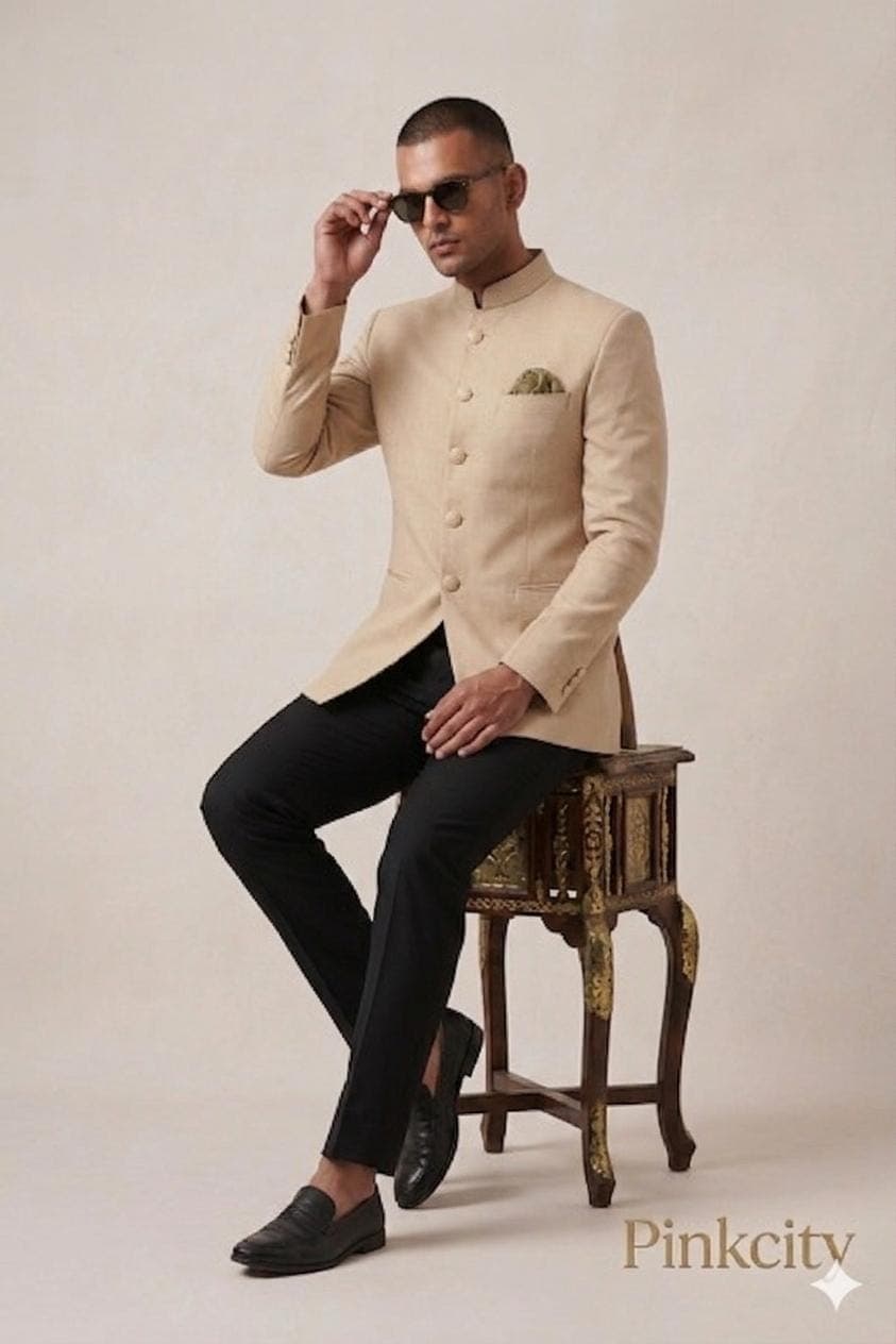 Men's Beige Jodhpuri Suit | Indian Wedding Bandhgala Prince Coat Outfit - image 4