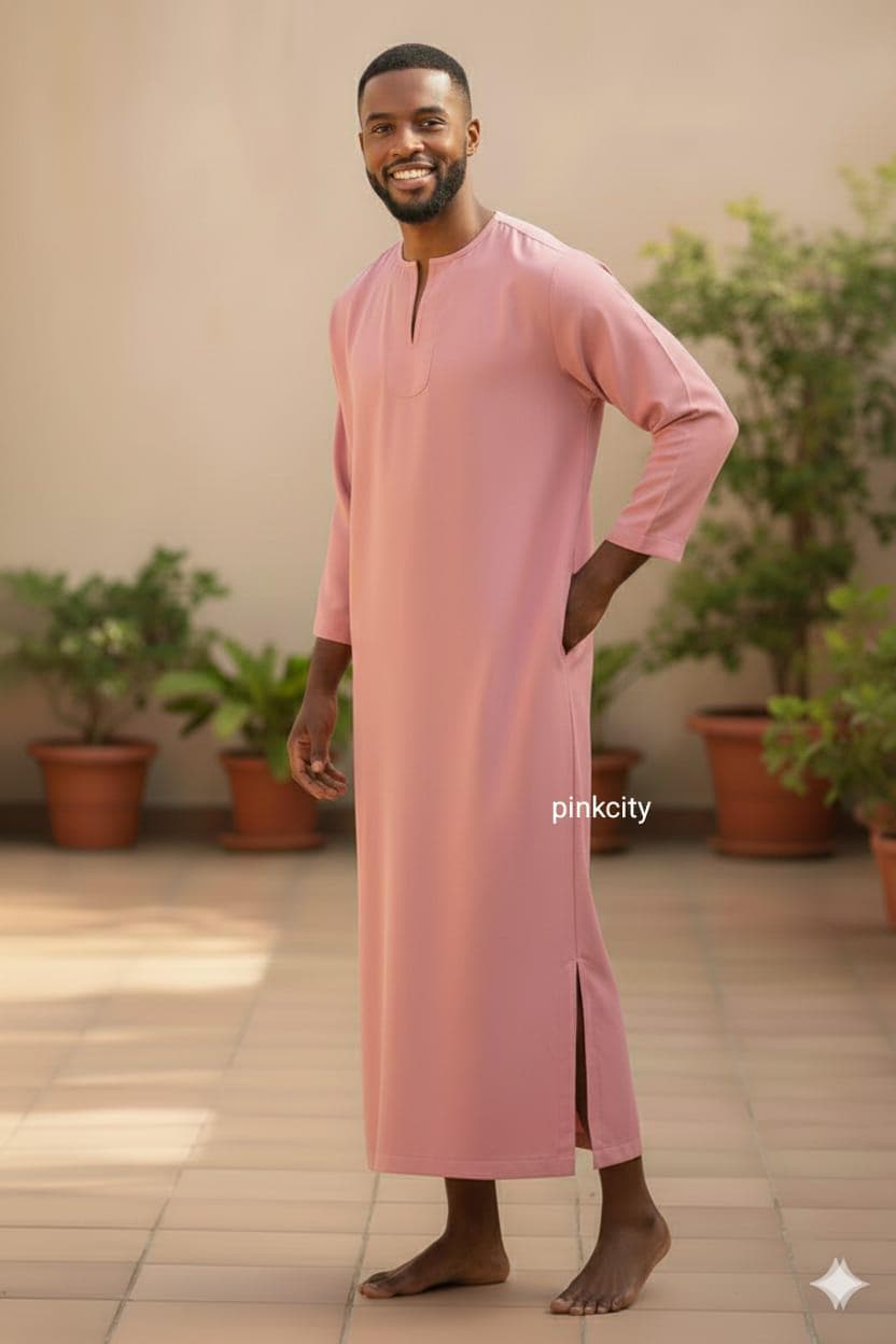 Men's Luxury Kaftan Robe | Minimalist Black Dusty Rose Thobe Loungewear - image 3