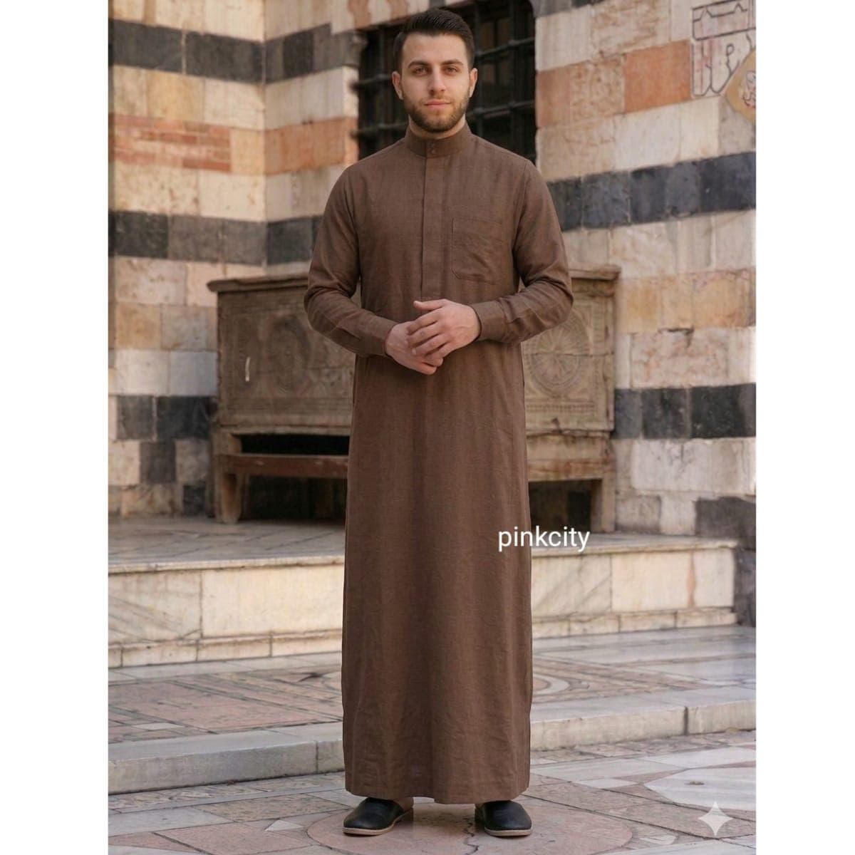 Men Brown Thobe Jubba, Islamic Wear, Muslim Prayer , Arabic , Eastern Kaftan, Ramadan Eid Outfit