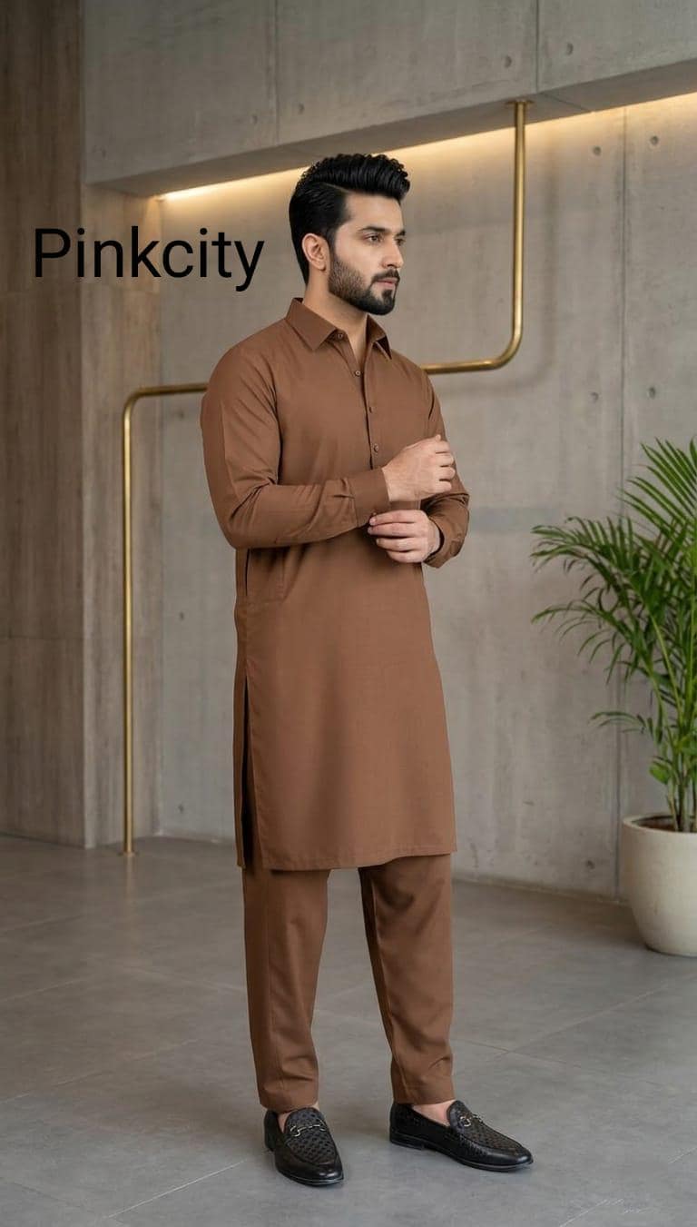 Men's Brown Cotton Kurta Pajama Set | Traditional Pakistani Eid Wedding Outfit - image 3