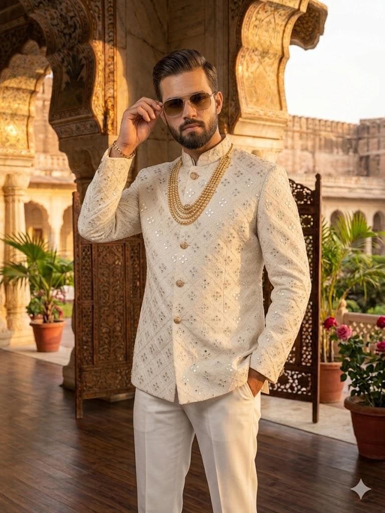 Men’s Jodhpuri Suit, Ivory Bandhgala Suit for Wedding, Indian Groom Outfit, Royal Sherwani Style - image 4