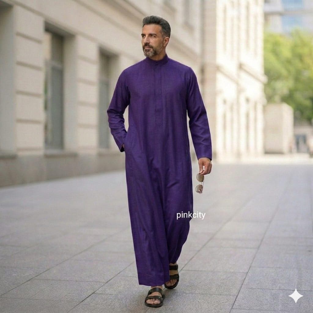 Men's Purple Thobe – Saudi Style Kandura, Cotton Blend Dishdasha – PinkCity Collection