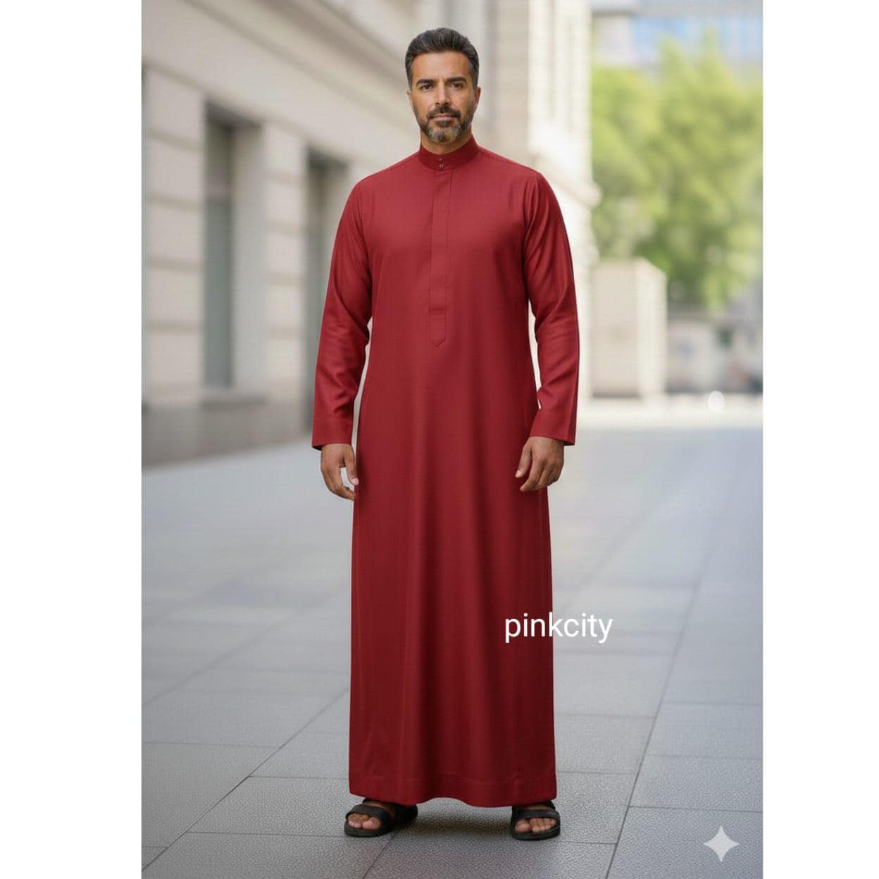 Men’s Red Thobe Islamic Clothing | Muslim Jubba Men | Arabic Thawb Long Sleeve | Eid Prayer