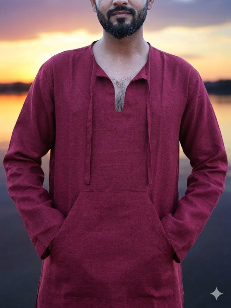 Men’s Linen Kurta Pajama Set | Maroon Ethnic Wear | Breathable Summer Kurta | Indian Wedding Outfit - image 3