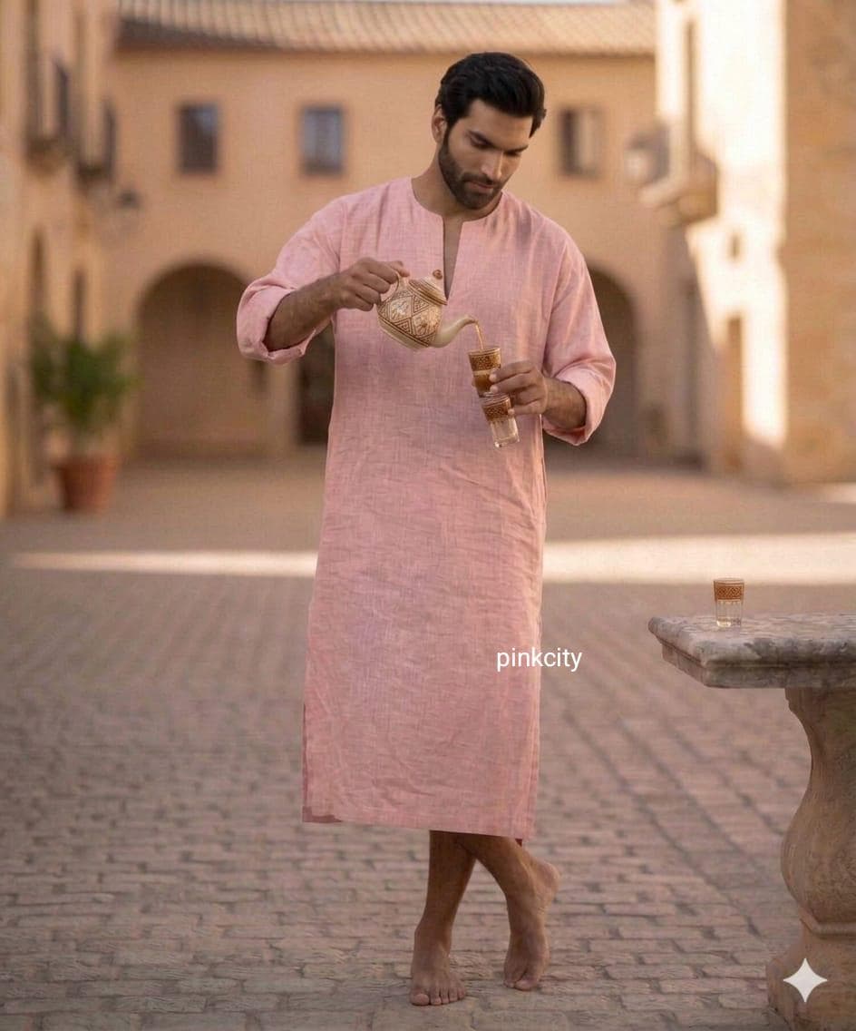 Men's Red Linen Kaftan Thobe, Arabic Jubba Robe, Islamic Modest Wear - image 5