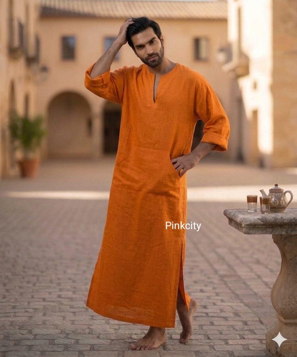 Men's White Linen Kaftan Thobe, Arabic Jubba Robe, Islamic Modest Wear - image 5