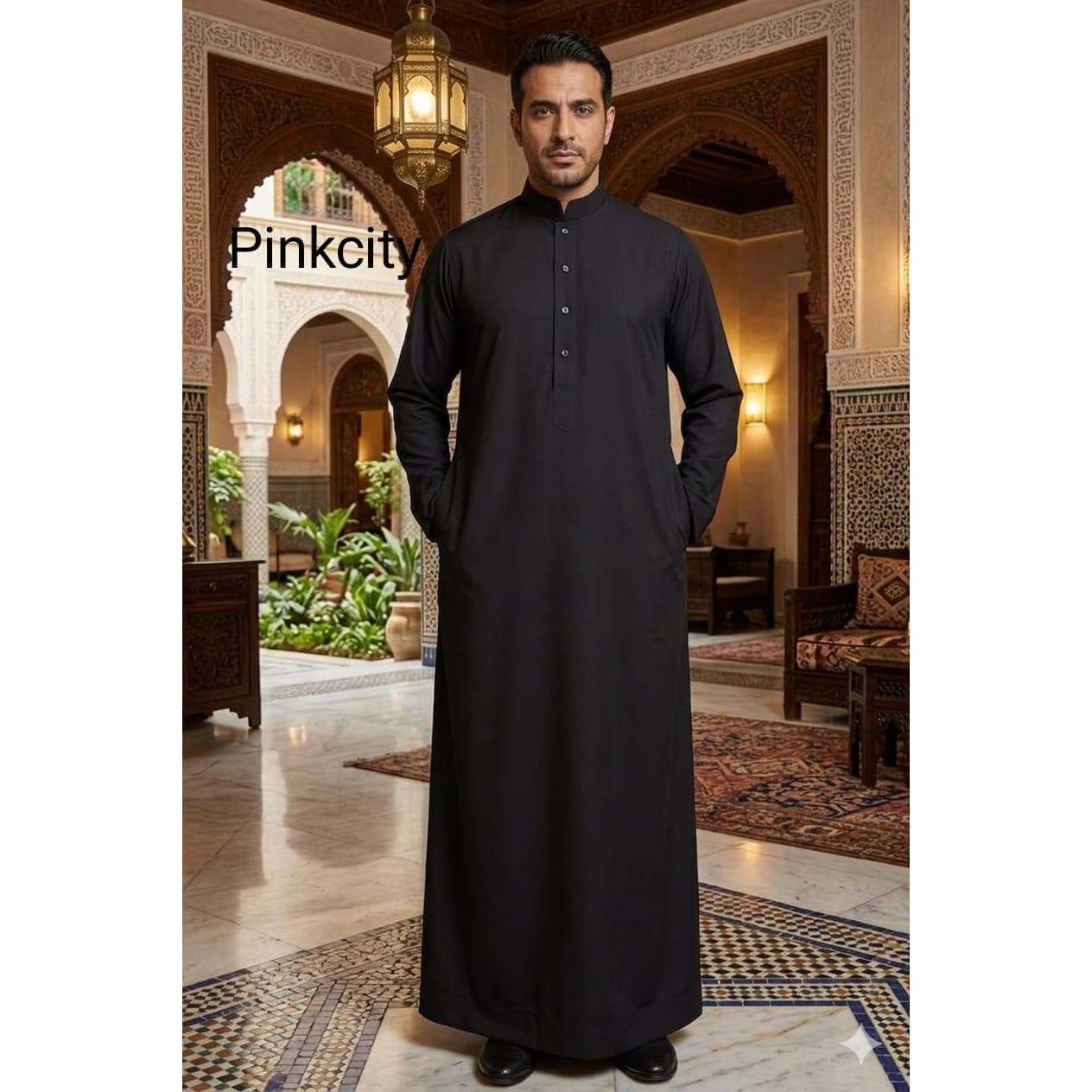Men's Black Thobe Jubba: Minimalist Saudi Style Abaya for Modest Eid Wear