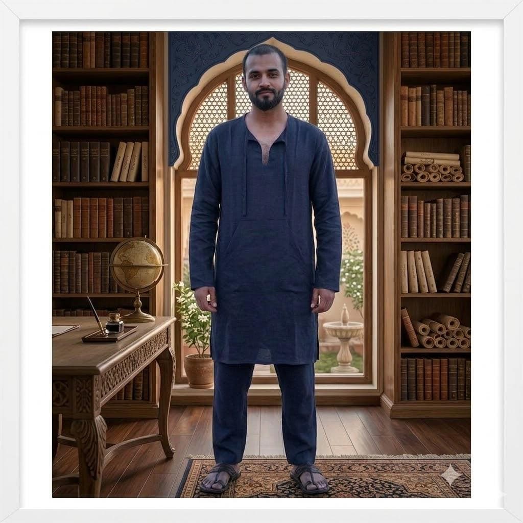 Men’s Navy Blue Linen Kurta Pajama Set | Linen Ethnic Wear | Minimalist Indian Outfit | Wedding