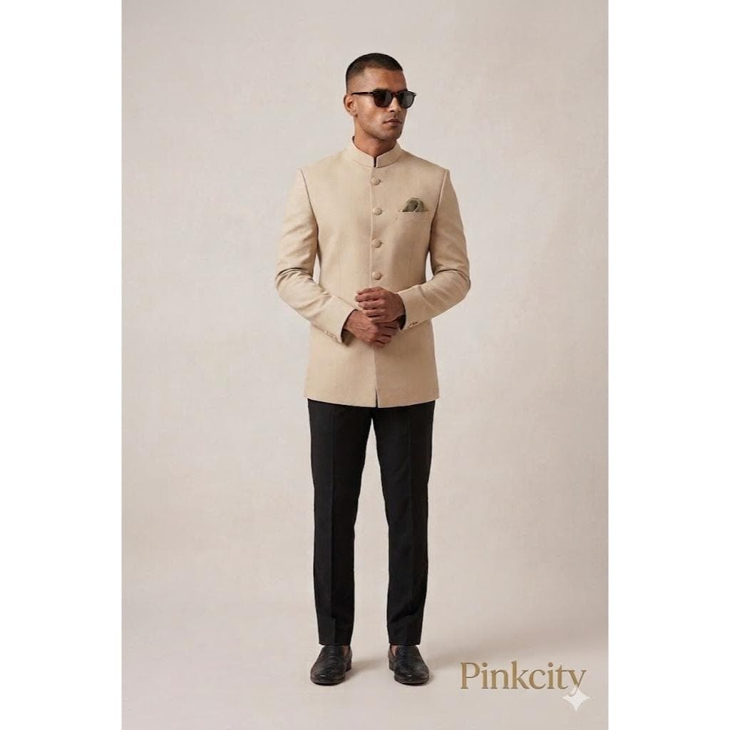 Men's Beige Jodhpuri Suit | Indian Wedding Bandhgala Prince Coat Outfit