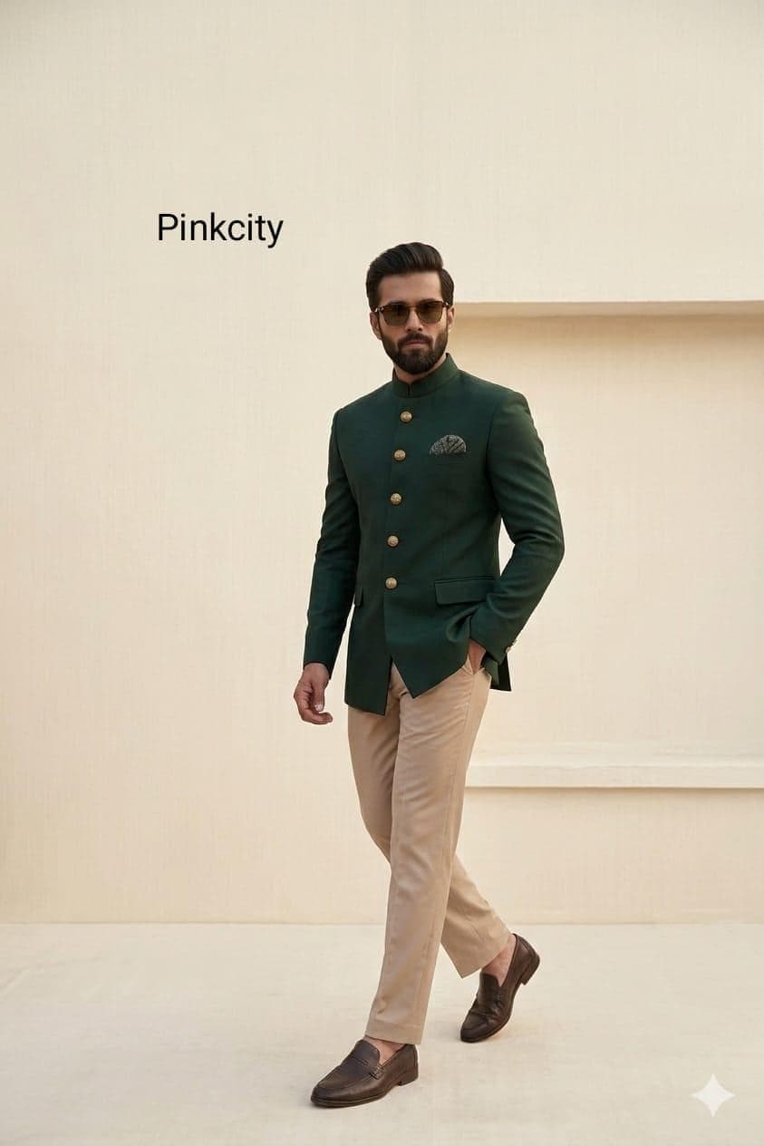 Emerald Green Jodhpuri Suit | Men's Bandhgala Prince Coat for Weddings - image 3