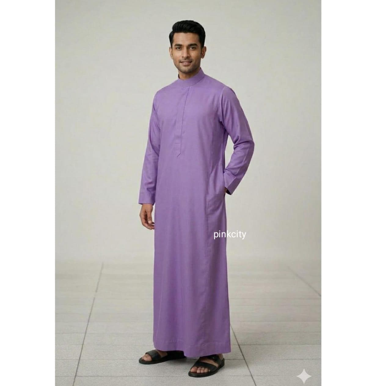 Men's Lavender Thobe Kaftan – Minimalist Islamic Jubba, Eid Muslim Dress
