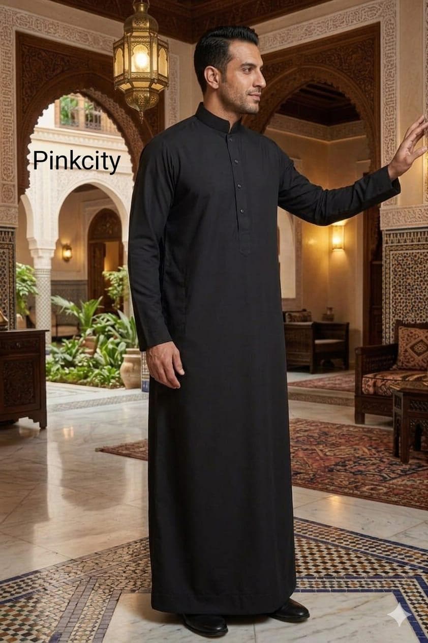 Men's Black Thobe Jubba: Minimalist Saudi Style Abaya for Modest Eid Wear - image 3