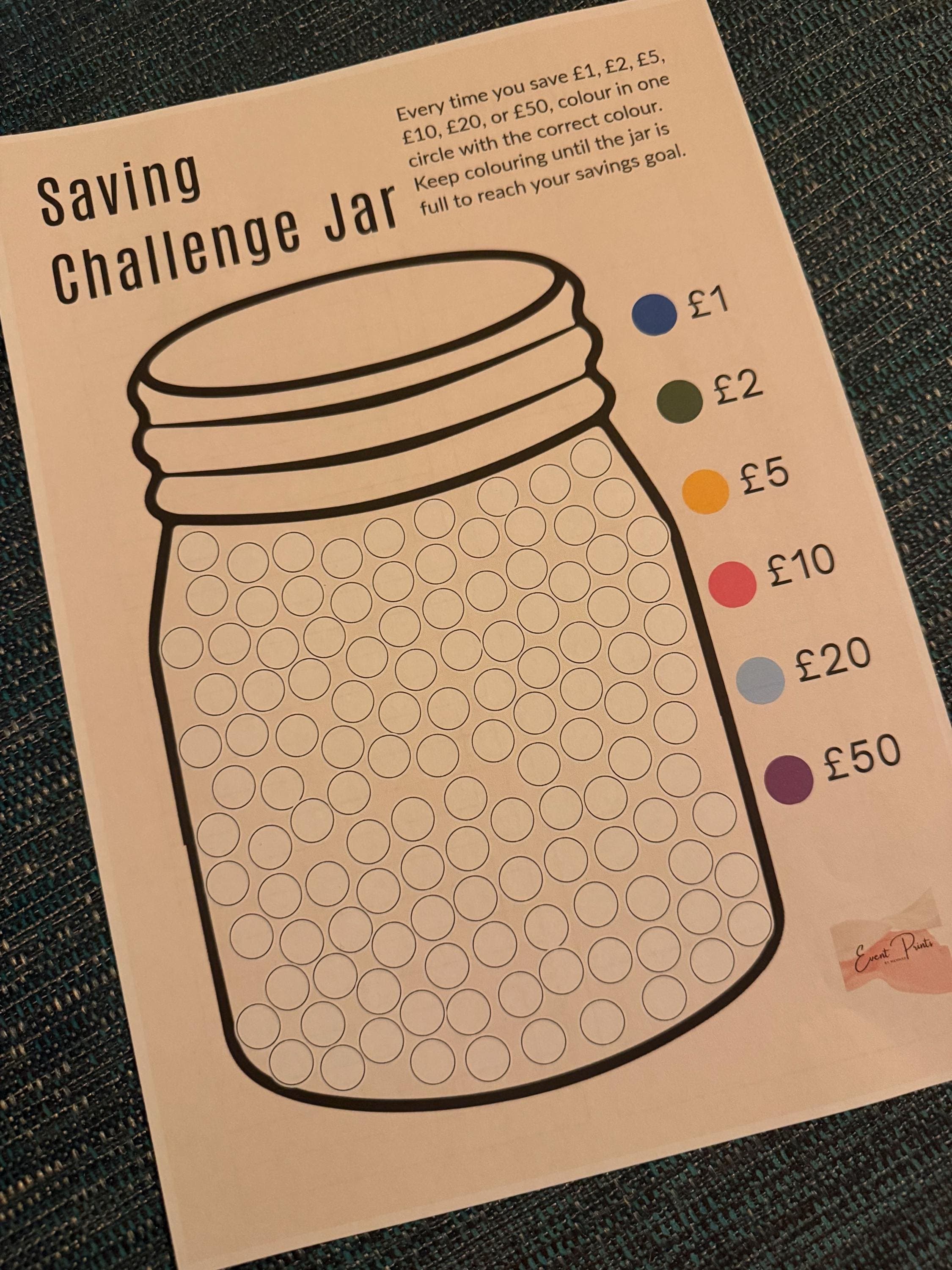 Savings Challenge Jar Tracker | Colour and Save Money Jar (A4 Digital Download)