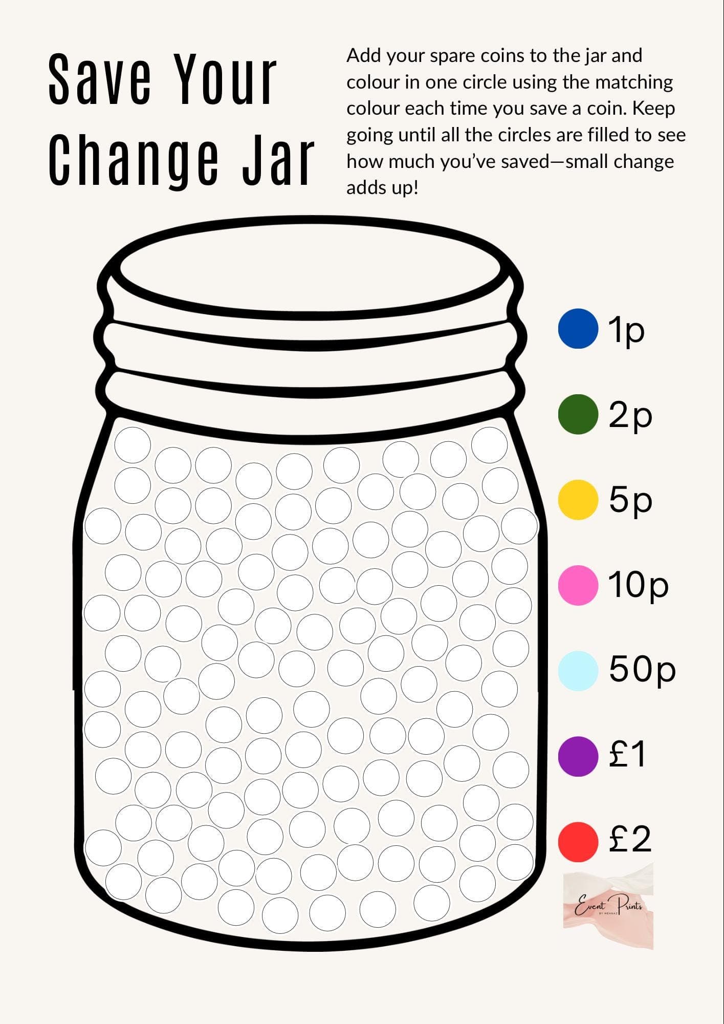 Save the Change Jar Tracker | Colour and Save your Change | Coin Sving Tracker (A4 Digital Download)
