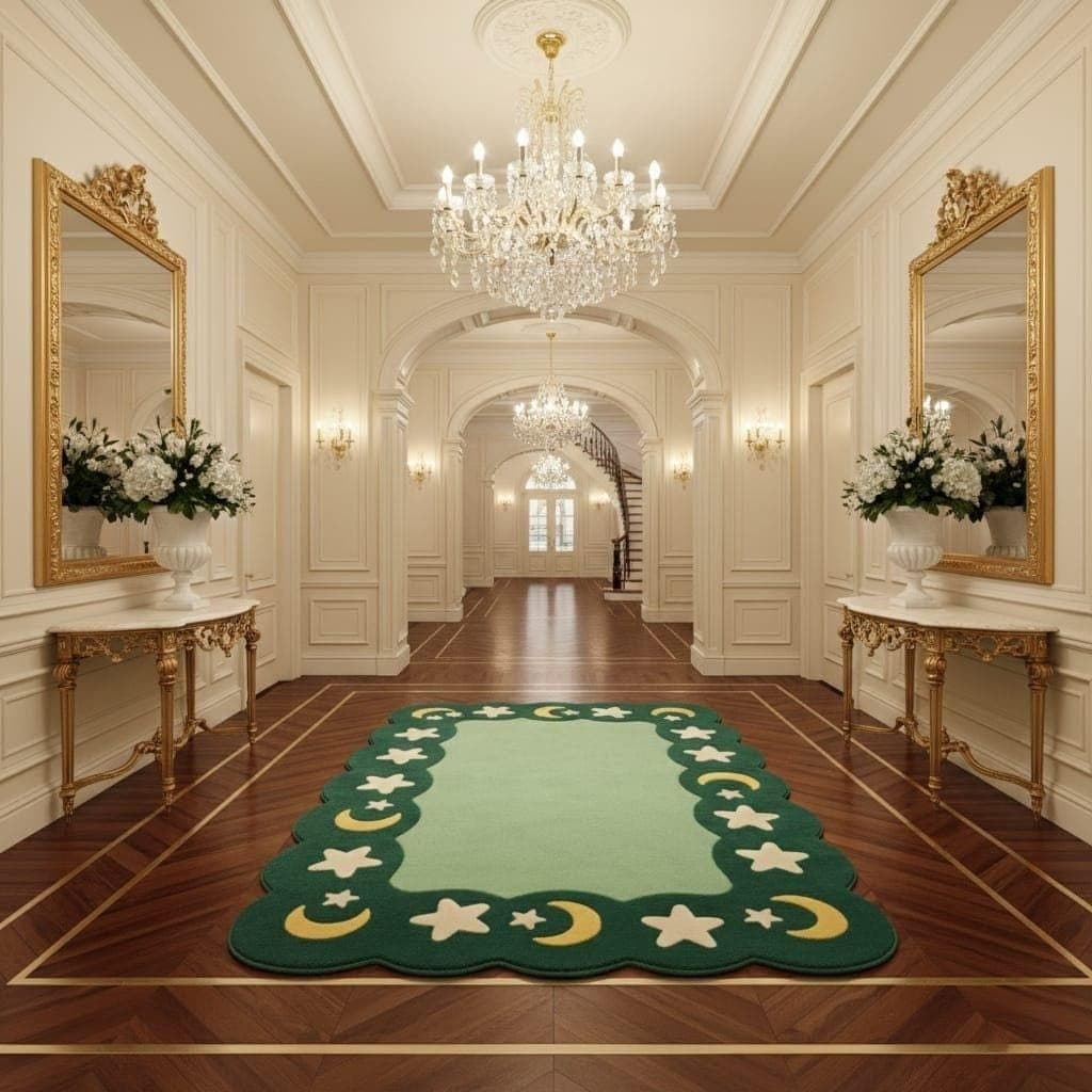 Green Plush Prayer Rug, Islamic Moon Star Carpet, Soft Namaz Mat, Ramadan Eid Gift