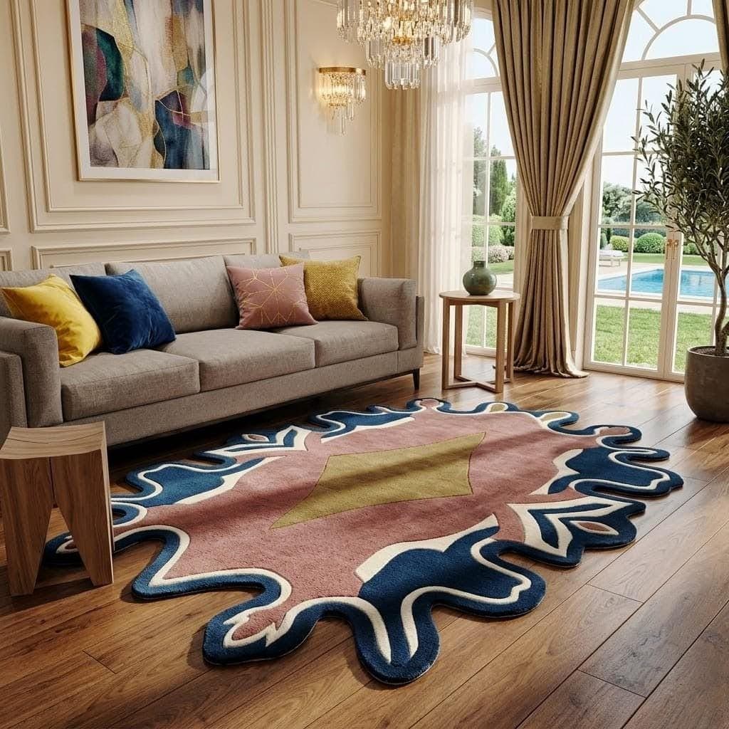 Luxury Abstract Irregular Shape Tufted Rug, Modern Designer Carpet - image 3