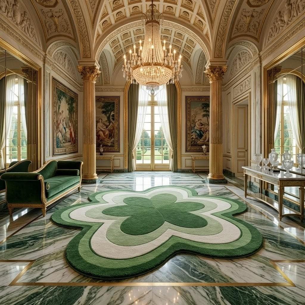 Green Flower Shaped Rug, Botanical Tufted Carpet, Irregular Floral Area Rug