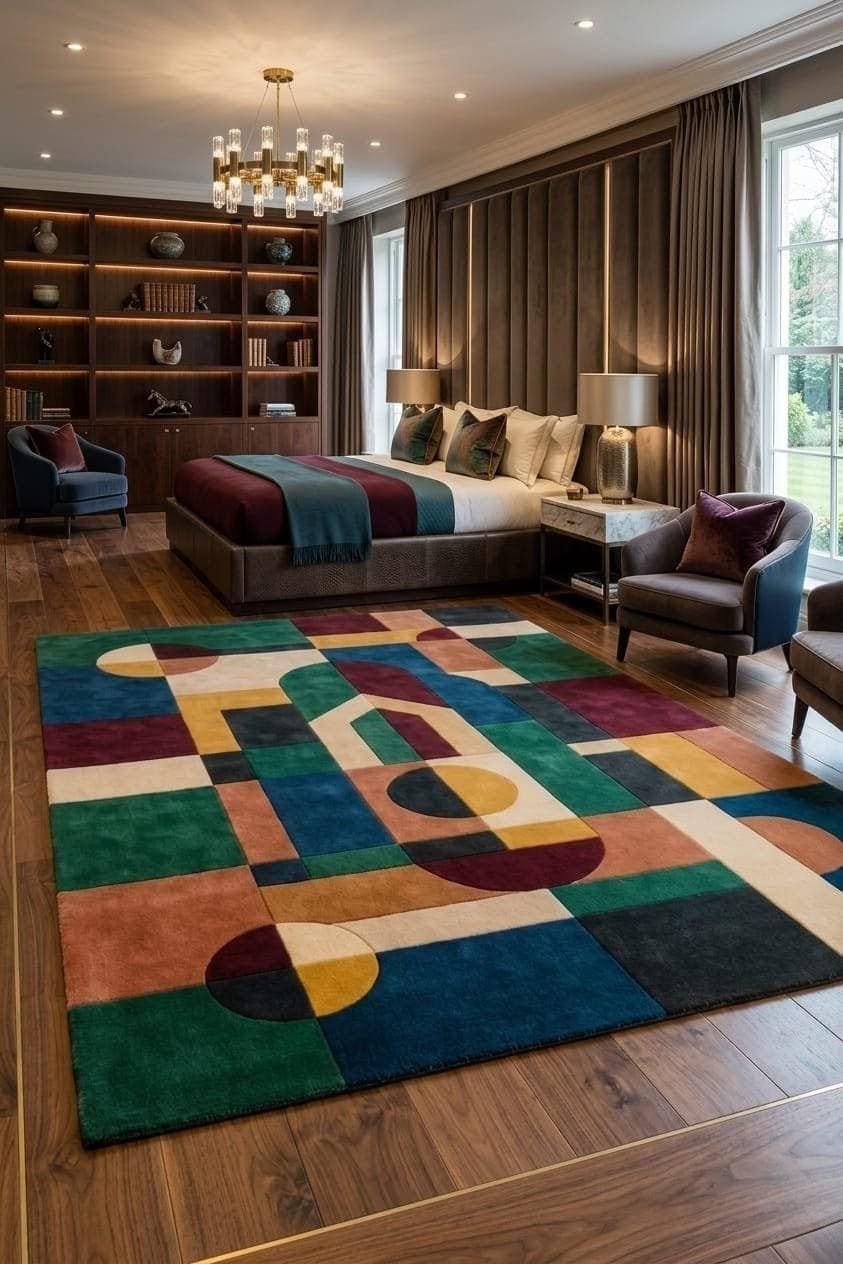 Colorful Geometric Area Rug, Modern Abstract Living Room Carpet, Boho Artistic Floor Rug