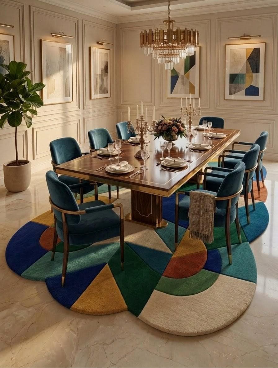 Irregular Shape Abstract Rug, Colorful Geometric Area Carpet, Modern Living Room Decor